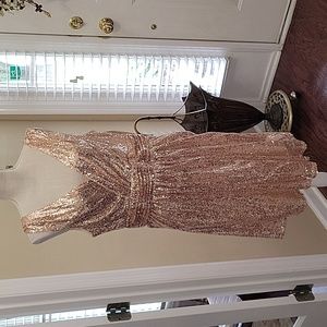 KATE KASIN rose gold sequined dress XL 16 New fit & flare Vneck sleeveless NEW…